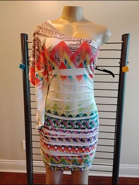 Body Central Multicolor One-Shoulder Geometric‎ Bodycon Dress Party Night Out